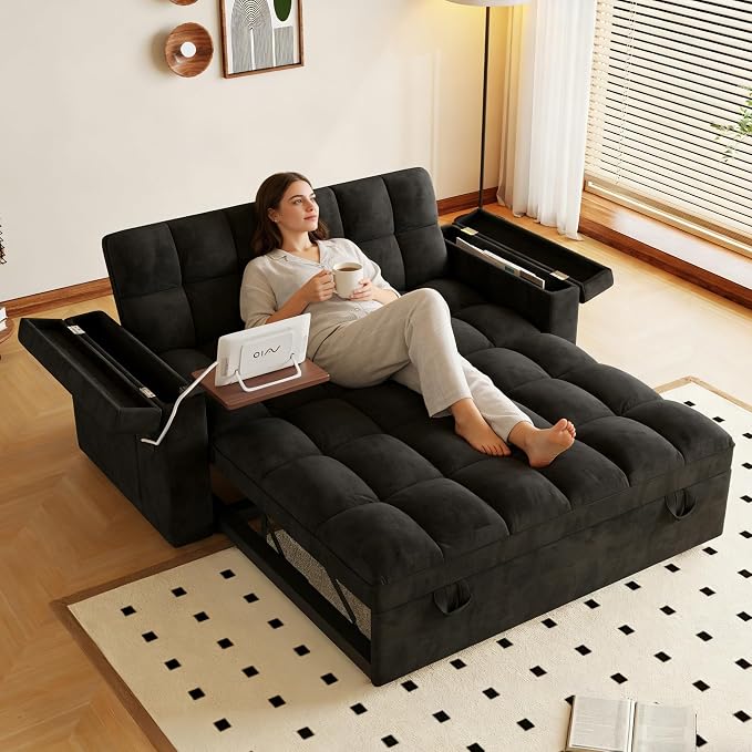 3 in 1 Convertible Sleeper Sofa, 65in Sleeper Couch - Image 4
