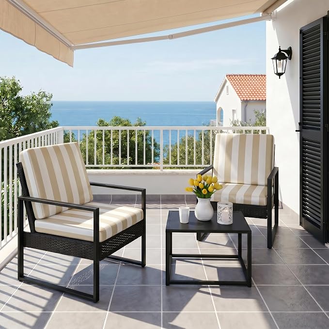 CALBODE 8 Pcs Outdoor Seat Cushion Covers, Striped Stretch Chair Seat Cover - Image 7