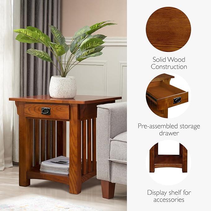Leick Home Mission End Table, Solid Wood Construction, 1 Storage Drawer - Image 5