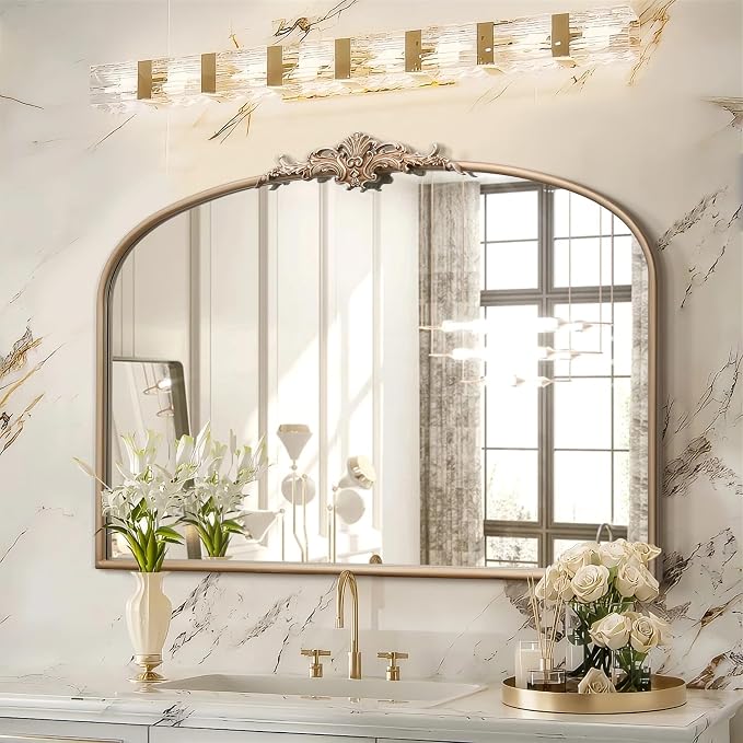 Besdomus Arched Vintage Gold Mirror: 40"x29" French Large Champagne Gold by Besdomus