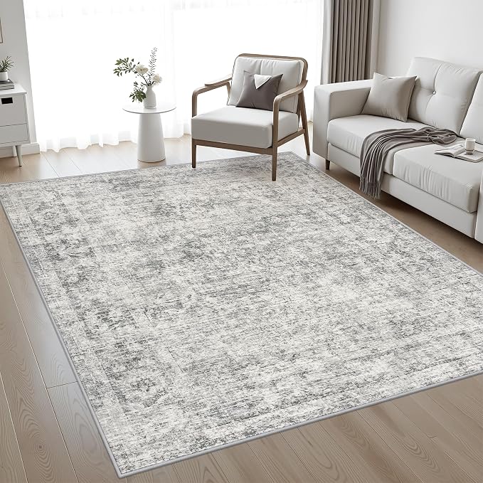 Area Rug Living Room: 4x6 Modern Washable Soft Carpet Black Grey | by FXRHLP