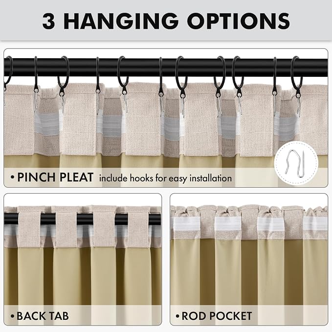 MIULEE 100% Blackout Linen Curtains 42 x 90 Inch Natural 2 Panels | Thermal - Image 5