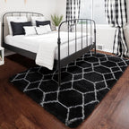 5x7 Area Rugs for Living Room Bedroom, Fluffy Black and White Geometric Rug | - Image 6
