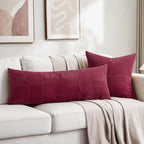 Fancy Homi Set of 2 Burgundy Boho Long Lumbar Body Decorative Throw Pillow - Image 5