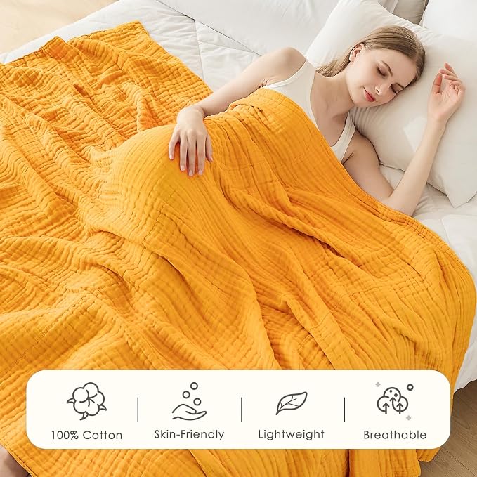 EMME Muslin Blankets for Adults Throw Blanket for Couch Breathable Gauze Soft - Image 3