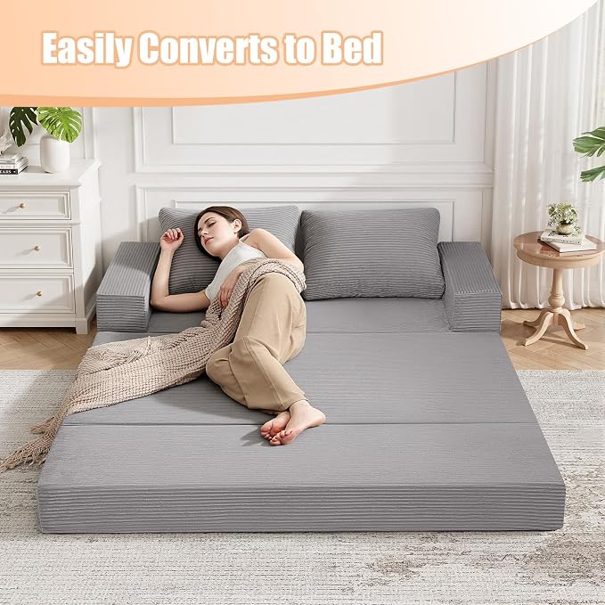 COMAX Convertible Sofa Bed Queen, Corduroy Folding Floor Couch Pull Out Couch - Image 6