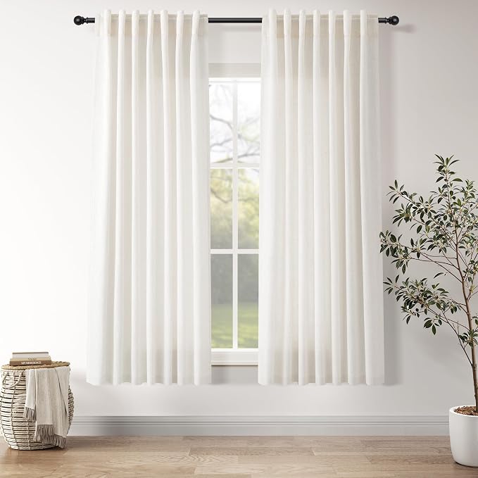 Ivory White Linen Curtains 63 Inches Long by Nanspring
