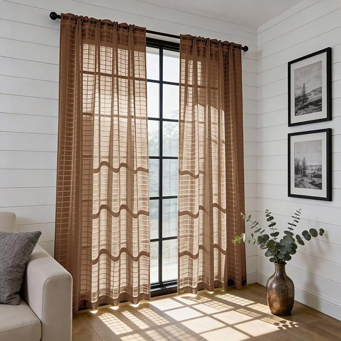 SpaceDresser Check Sheer Curtains 96 Inches Long - Image 6