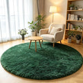 Dark Green Round Area Rugs 5ft, Fluffy Soft Bedroom Circle Rug by ONASAR
