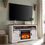 OKD Fireplace TV Stand for 65+ Inch TV, Rustic Media Console w/Sliding Barn - Image 7