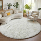 Cream White Round Rugs 7ft for Living Room, Ivory Fluffy Bedroom Circle Area Rug - Image 5