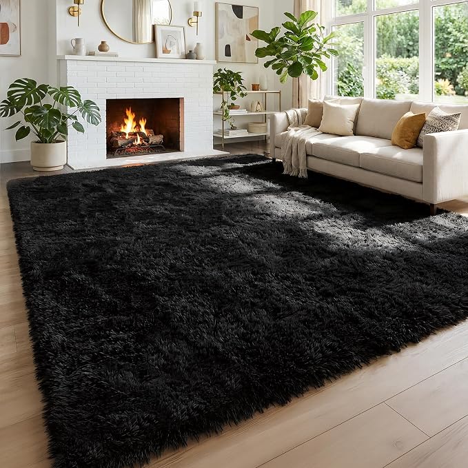 Amdrebio Black Shag Kids Area Rug 5x8 by Amdrebio