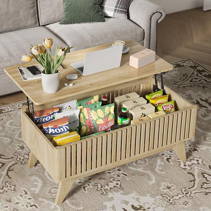 Lift Top Coffee Table with Hidden Compartment, Mid Century Modern Coffee Table - Image 4