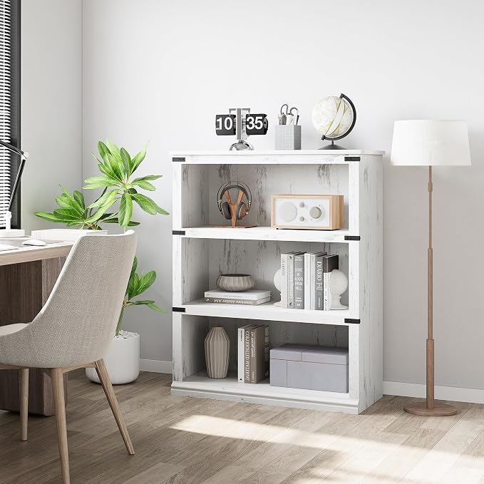 GarveeHome 3 Tier Farmhouse Bookcase, 39.9 in Tall Book Shelf by GarveeHome
