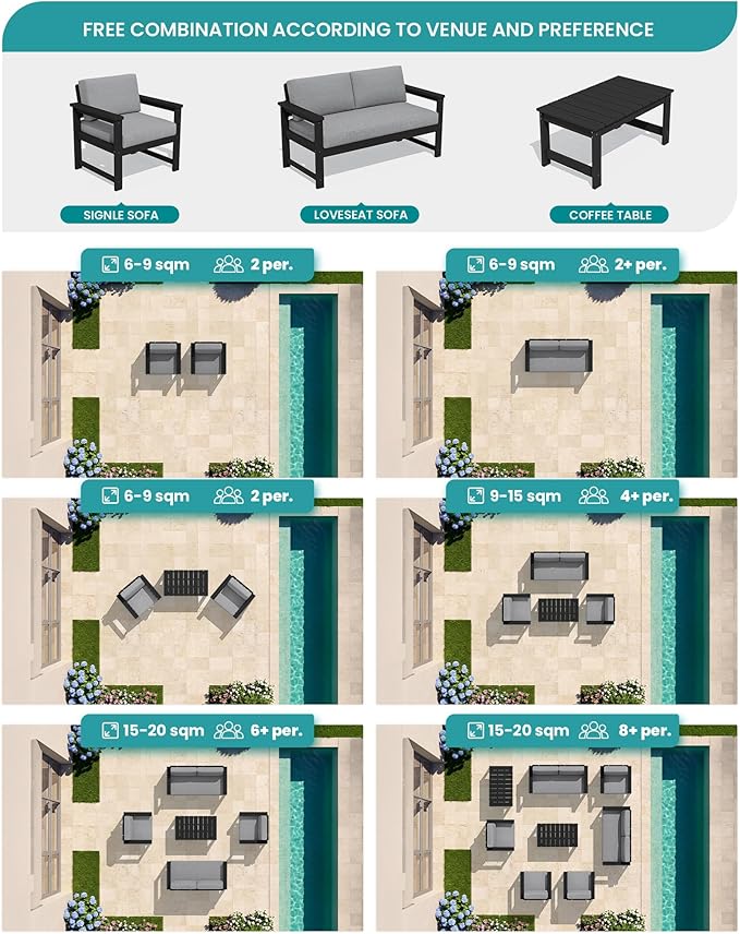 SERWALL 8 Pieces HDPE Outdoor Conversation Sofa Set - Image 8