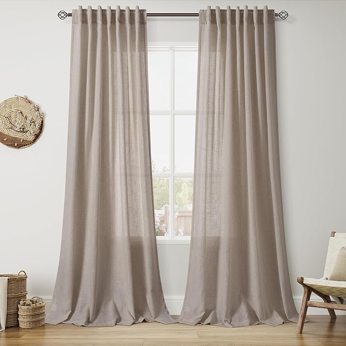 Ecru Linen Curtains for Living Room 100 Inches Long Light Filtering Semi Sheer by Nanspring