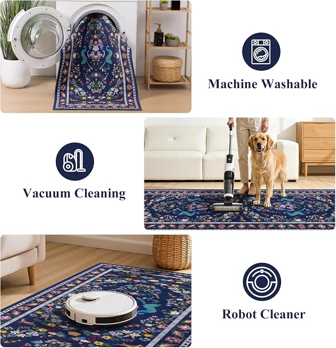 HEBE Hallway Runner Rug 2'x8', Washable Non Slip Kitchen Rug Runner | Soft Boho - Image 5