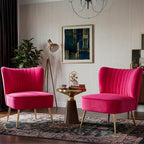 Velvet Accent Chair Set of 2 Comfy Living Room Chair Armless Slipper Chair Mid - Image 8