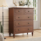 Brown Dresser for Bedroom with 5 Drawers, Vintage Tall Dresser with Smooth by Home