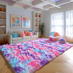 Rainbow Area Rugs for Girls Bedoom 4x6 Ft, Fluffy Cute Colorful Pastel Rug | - Image 4