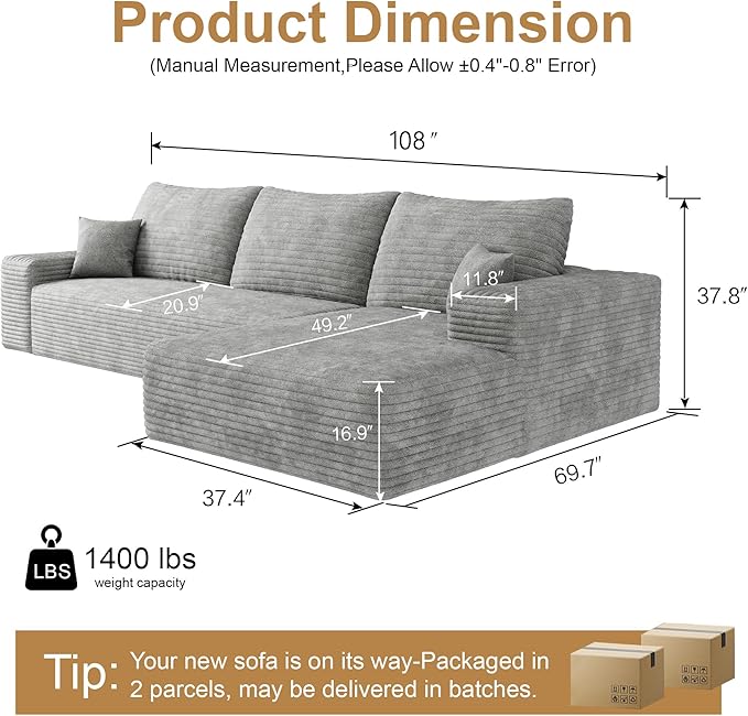 AUGOP 108" Sectional Couches for Living Room Modern Modular Sofa - Image 2