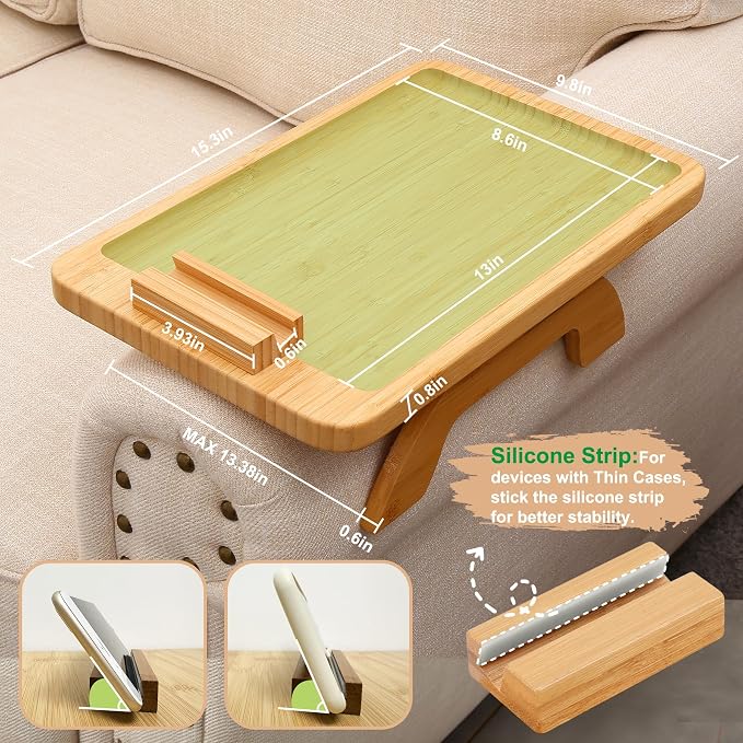 SINWANT Couch Arm Tray, Bamboo Sofa Clip on Side Table, Foldable Couch Armrest - Image 6