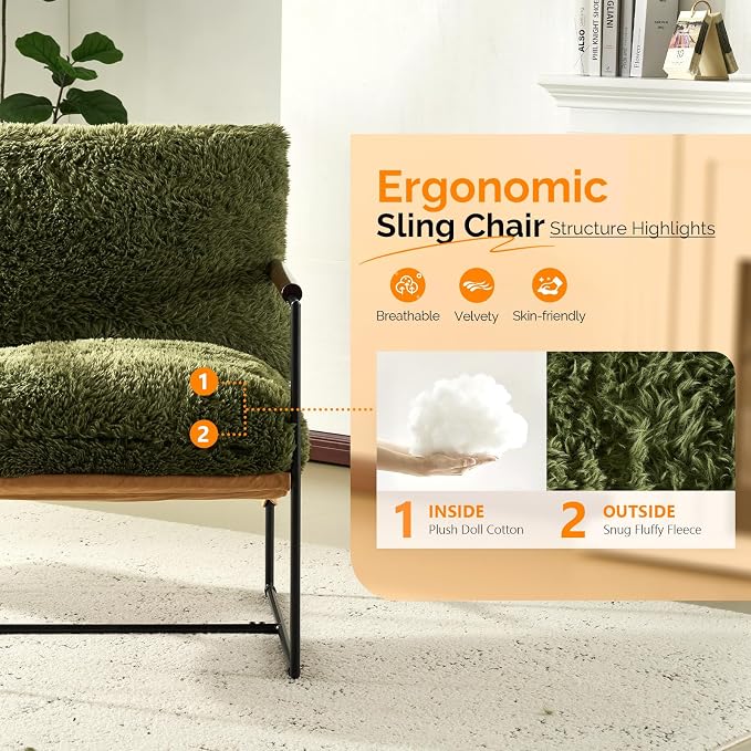 VINGLI 28" Wide Plush Upholstery Sling Modern Accent Chair - Image 6