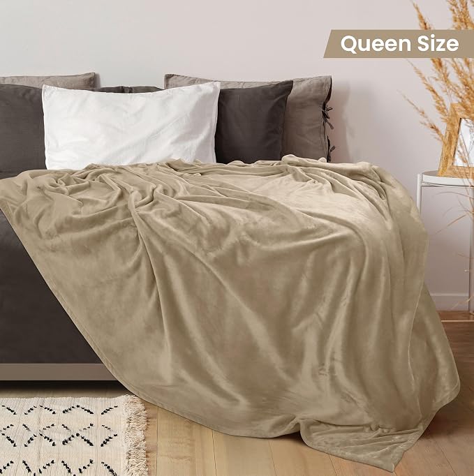 Utopia Bedding Ultra Soft Fleece Bed Blanket Queen Size Camel | Microfiber - Image 2