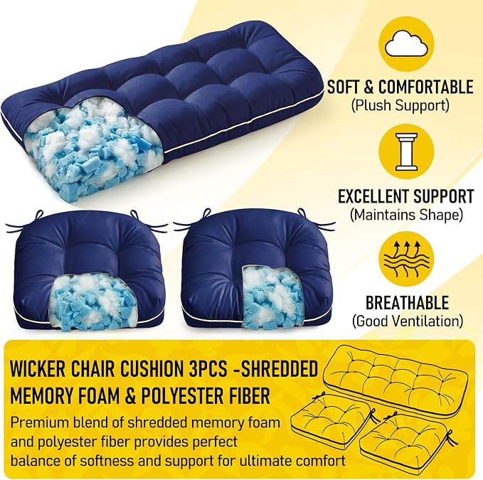 1 MIDDLE ONE Wicker Chair Cushions 3 Pieces Set - Image 4