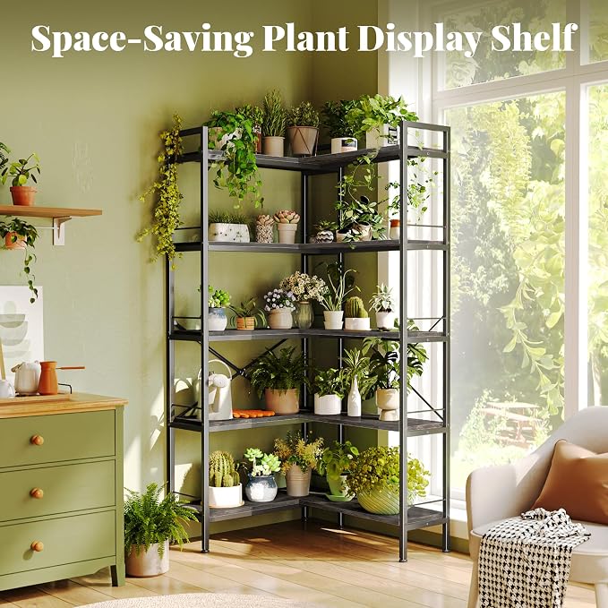Huuger 5 Tier Bookshelf, L Shaped Corner Bookshelf - Image 9