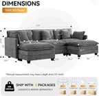 111'' Sectional Cloud Deep Seat Couch, Oversized Chenille U Shaped Sectional - Image 2