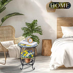 Cinnvoice Outdoor Side Table Round Small Mosaic Patio Accent Indoor End Plant - Image 6