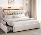 Full LED Velvet Bed Frame with 2 Storage Drawers&Hidden Headboard, Upholstered by JOCOEVOL