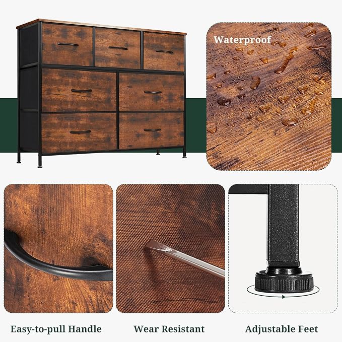 7-Drawer Dresser for Bedroom, Anti-Tip Wide Storage Organizer Fabric Chest of - Image 7