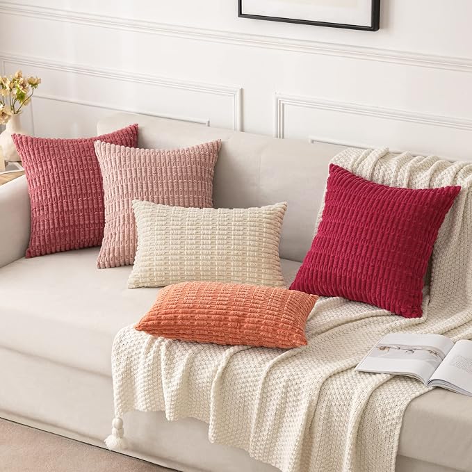 MIULEE Corduroy Decorative Throw Pillow Covers 20x20 Crimson Pack of 2 | Soft - Image 2