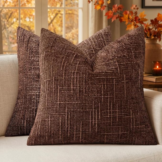 MIULEE Chenille Textured Throw Pillow Covers Terracotta 18x18 Set of 2 | Slubby by MIULEE