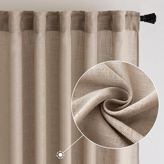 MIULEE Taupe Linen Curtains 52x90 Inch Long - Image 2