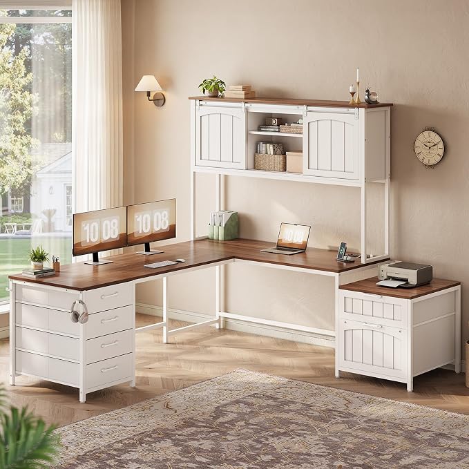 SEDETA Farmhouse L Shaped Office Desk - Image 8