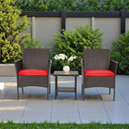 FDW | 3-Piece Patio Furniture Set | Brown & Red | Outdoor Wicker Furniture - Image 6