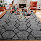 8x10 Area Rugs for Living Room, Fluffy Grey and Black Bedroom Geometric Rug | - Image 8
