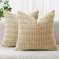 MIULEE Corduroy Decorative Throw Pillow Covers 12x12 Tan Pack of 2 | Soft by MIULEE