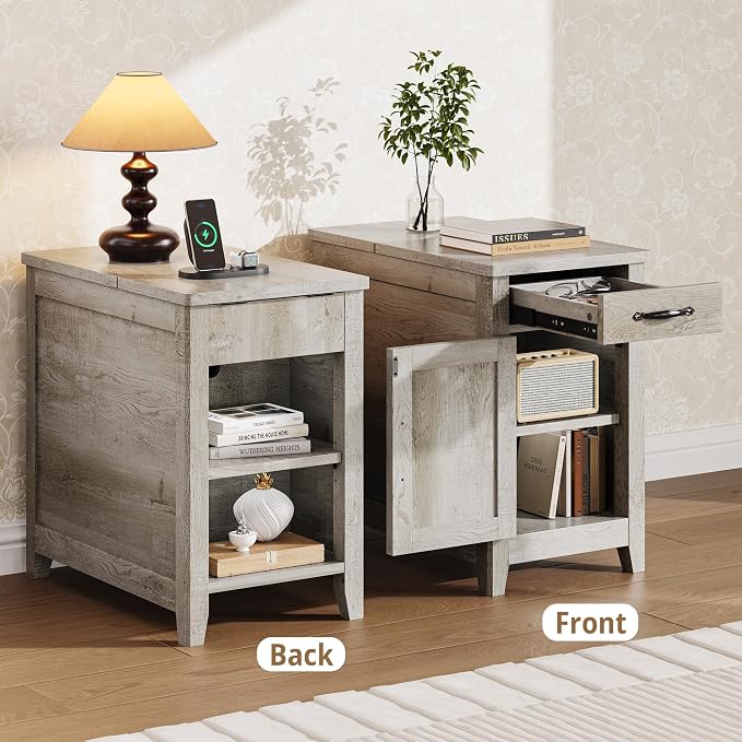 IRONCK End Table with Charging Station, Narrow Side Table - Image 5