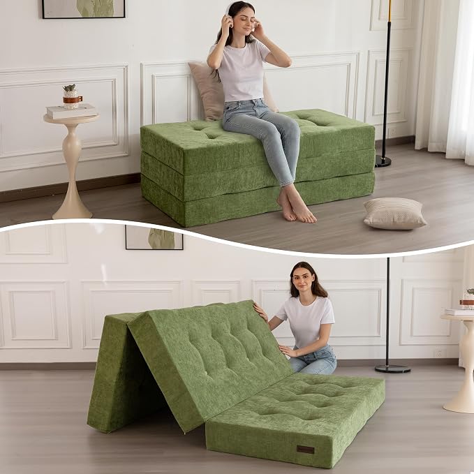MAXYOYO 6" Folding Sofa Bed for Floor, Tufted Tri-Fold Floor Mattress by MAXYOYO