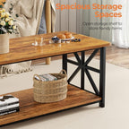 GreenForest Coffee Table with Round Corner, Farmhouse Center Table with 2-Tier - Image 6