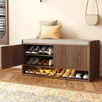 HOMEFORT 39.4" Fluted Shoe Storage Bench, Entryway Bench by HOMEFORT