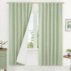 Light Green 100% Blackout Linen Curtains 80 Inches by LAMIT