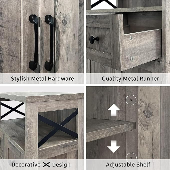 Farmhouse Storage Cabinet with Barn Doors and Open Shelf, Kitchen Pantry with - Image 7