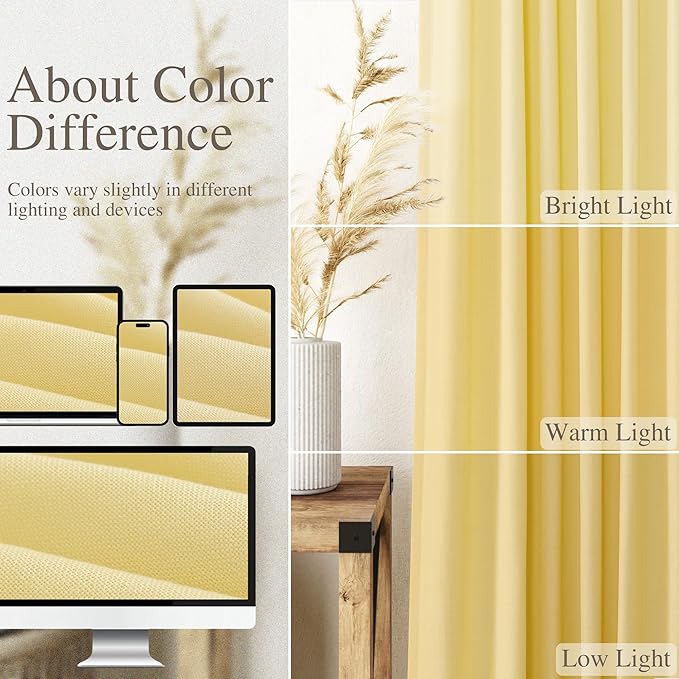 Yellow Linen Semi Sheer Curtains 72 Inch Length - Image 4