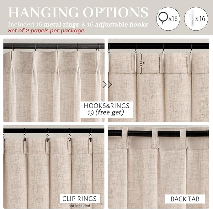 Pinch Pleated Linen Semi Sheer 105 Inch Extra Long Curtains - Image 6