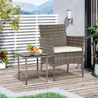 FDW 3 Piece Outdoor Furniture Set Patio Gray Wicker Chairs Furniture Bistro - Image 5